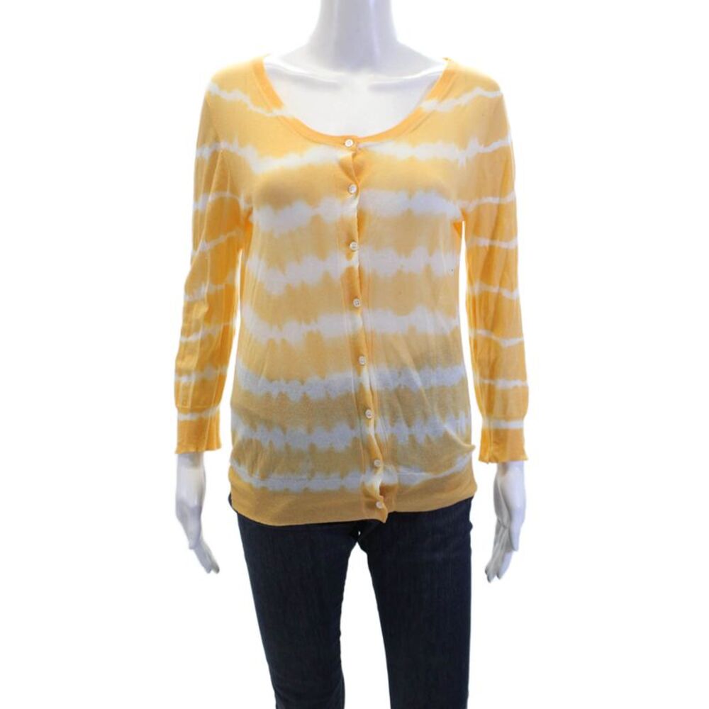 Theory Womens Cotton Tie Dye Round Neck Buttoned Front Top Orange Size M